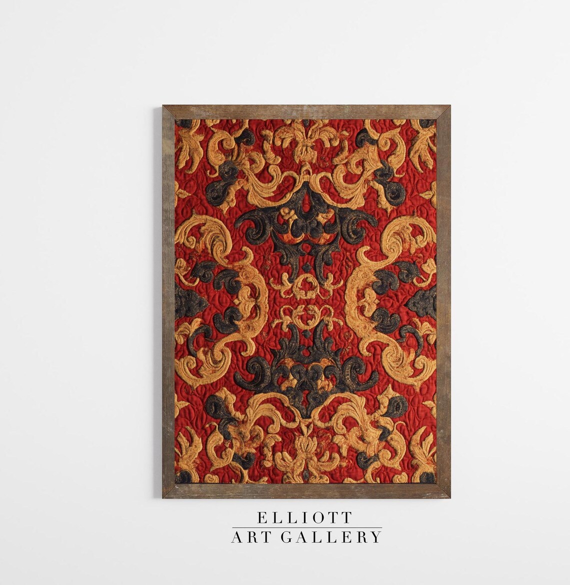 Quilted Red And Black Baroque Tapestry Vintage Textile Autumn Wall Poster