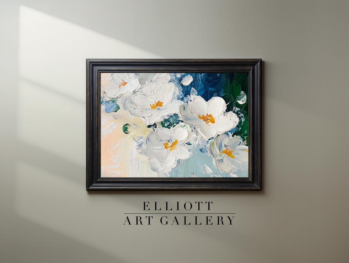 Abstract White Blossoms Impasto Floral Painting Spring Print