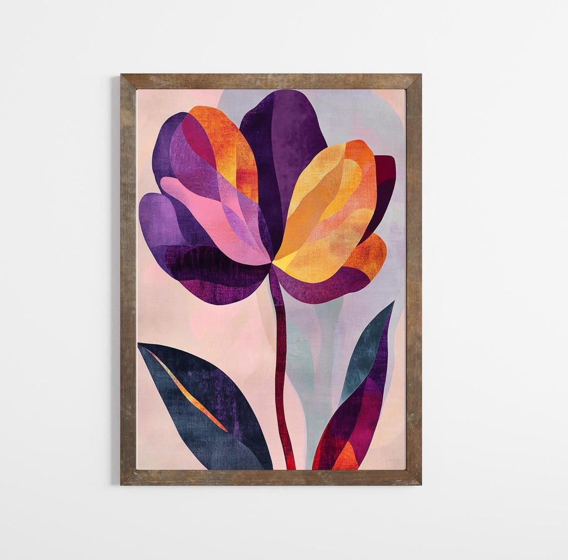 Abstract Vibrant Purple Rose Flower Boho Modern Botanical Wall Art