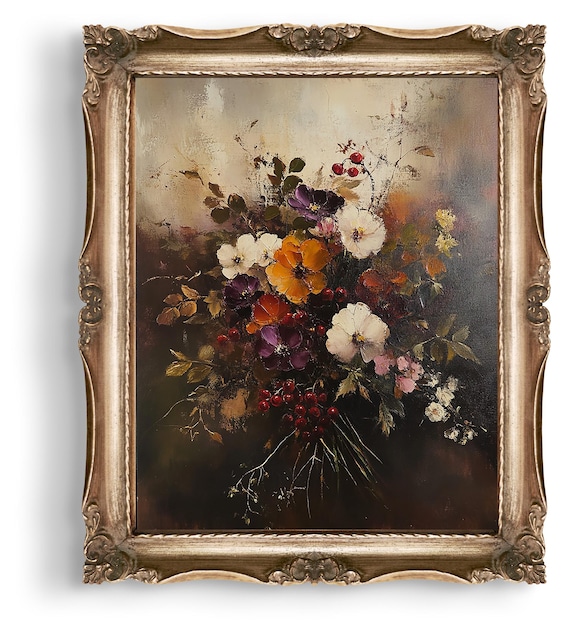 Dark Autumn Bouquet Vintage Floral Still Life With Red Berries Poster