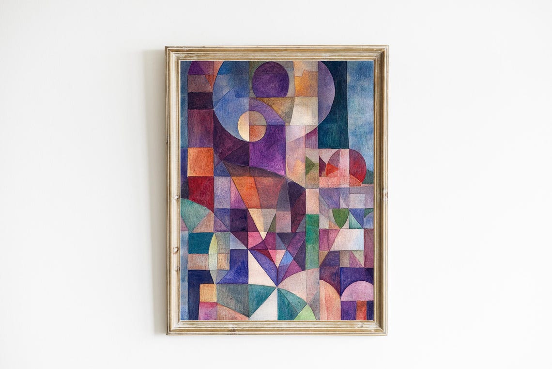 Abstract Geometric Watercolor Mosaic Purple Patchwork Art Poster