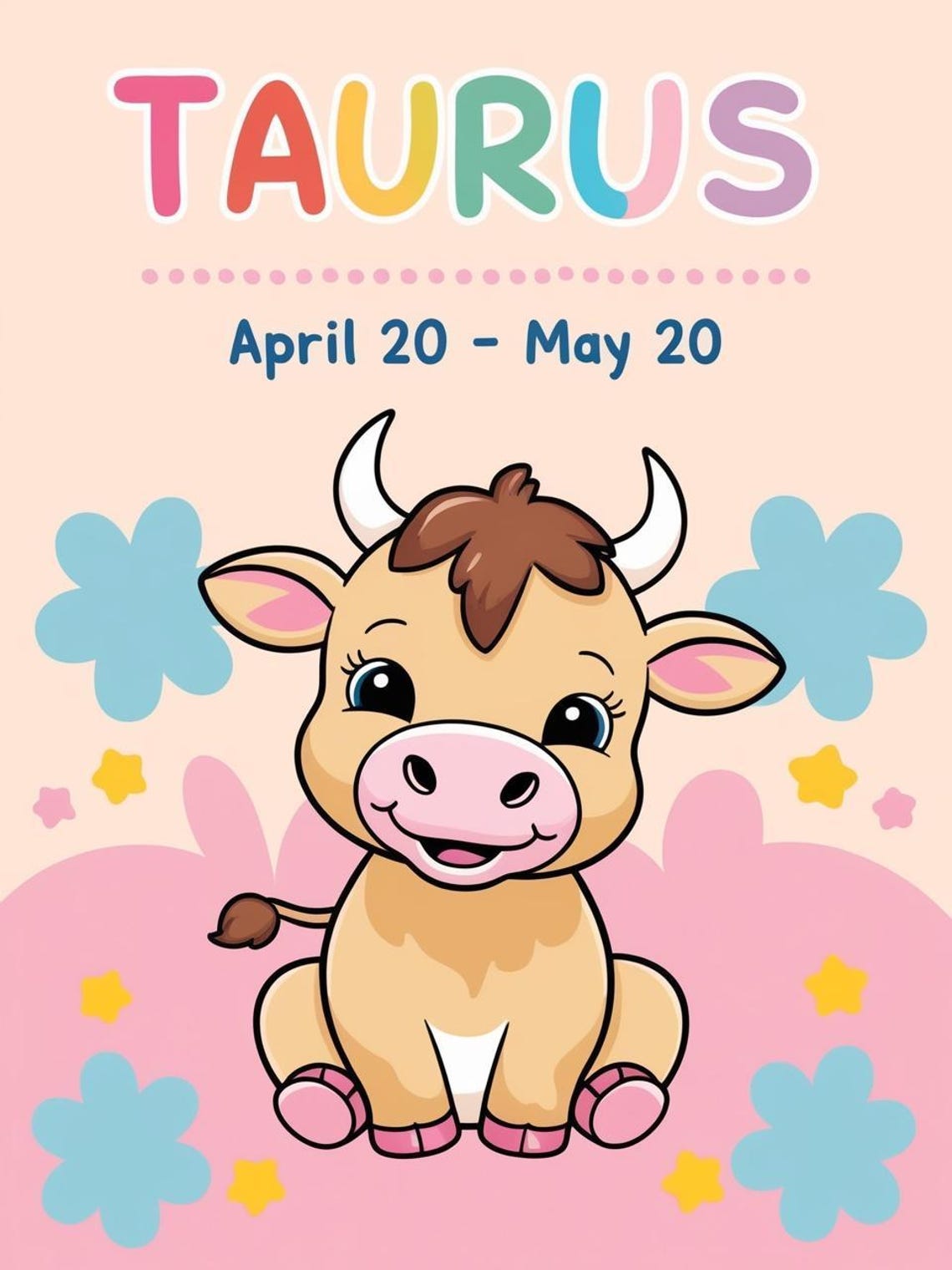Zodiac Sign Taurus Print For Nursery Or Toddlers Room Print Art Art - Image 3