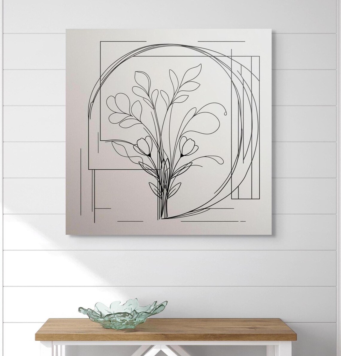 Minimalist Single Line Floral Sketch Neutral Beige Modern Art Print