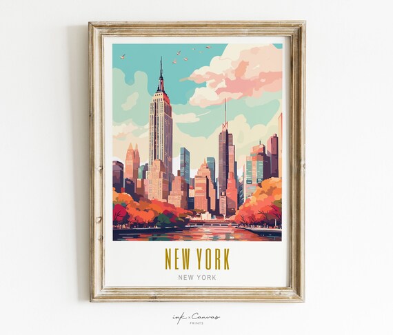 New York Retro Travel Poster, Manhattan Skyline