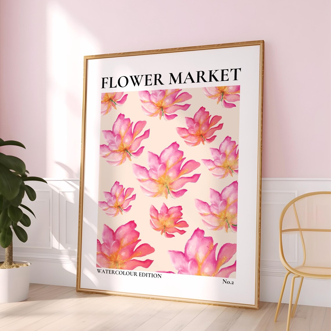 Flower Market Pink Watercolor Blooms On Cream Background No 2 Poster