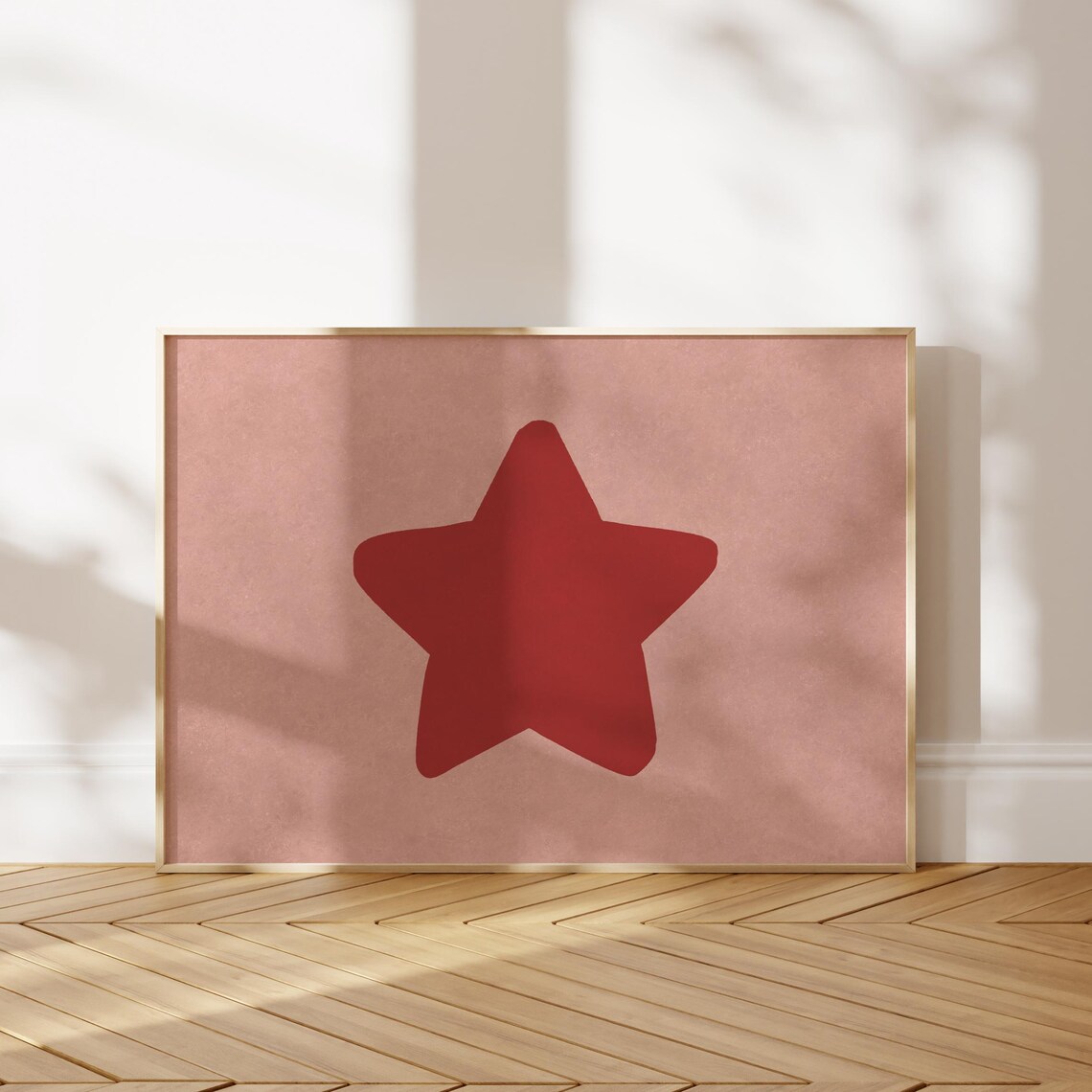 Handdrawn Red Star Blush Pink Background Minimalist Art Poster