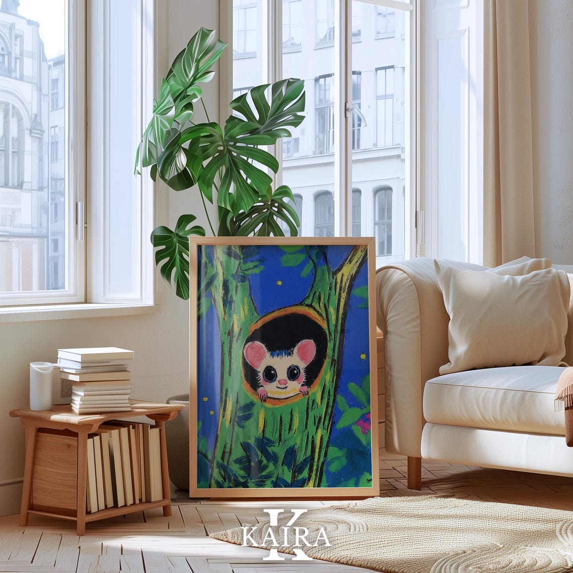 Big Eyed Dormouse Peeking Out of a Tree Hollow at Night Poster - Image 4