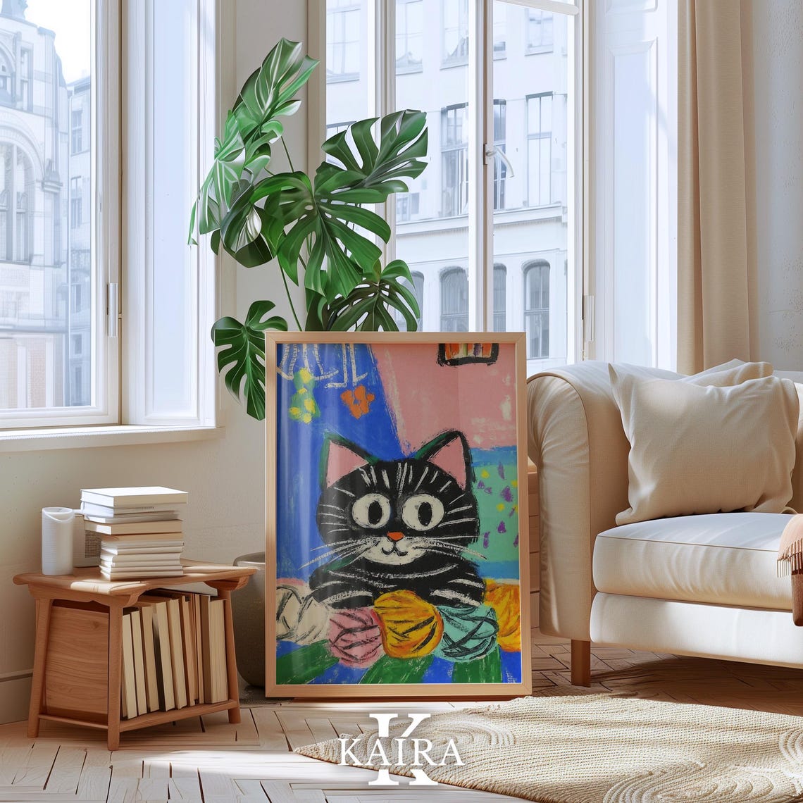 Black Cat With Big Eyes Playing With Colorful Yarn Balls Poster - Image 4