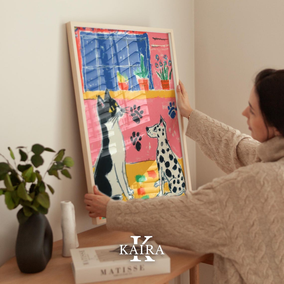 Black and White Cat Face to Face With a Spotted Dalmatian Puppy Poster - Image 3