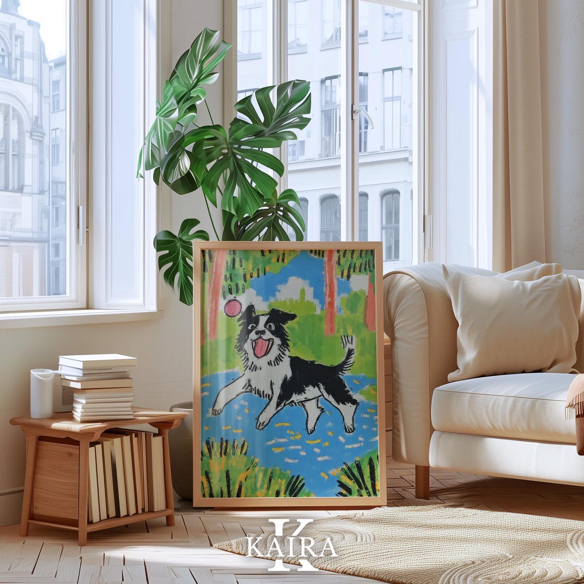 Playful Border Collie Leaping Into A River To Catch A Ball Poster
