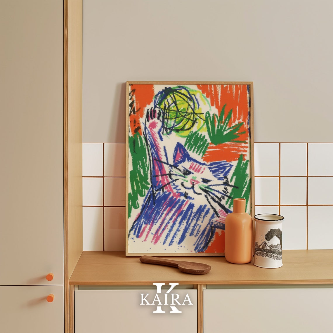 Playful Cat Reaching For Ball Colorful Abstract Art Cat Poster - Image 5