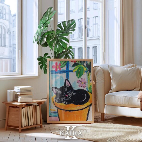 Sleeping Black Kitten Curled Inside a Sunny Flowerpot Poster