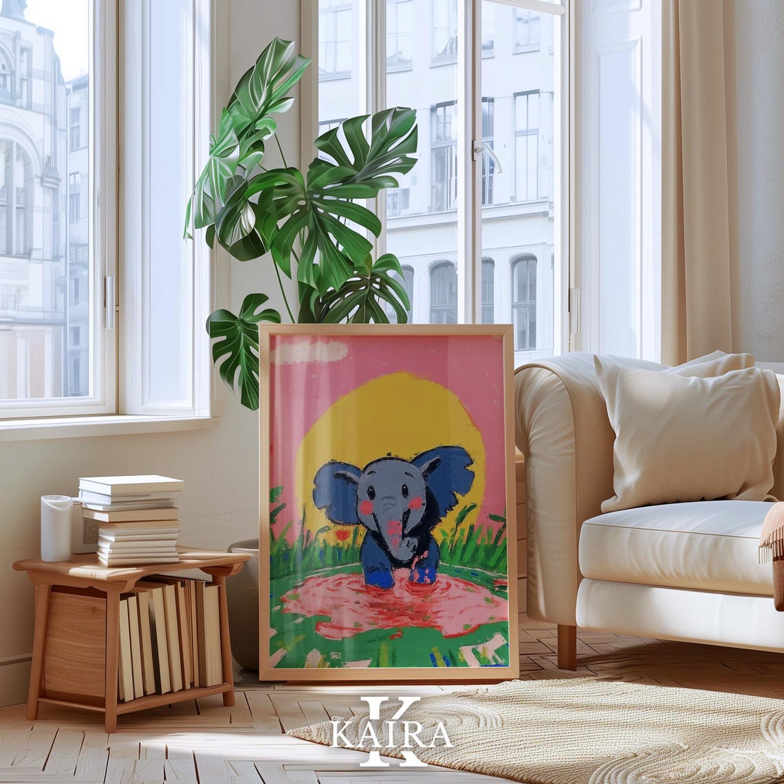 Happy Baby Elephant Splashing Playfully in a Pink Puddle Poster - Image 5