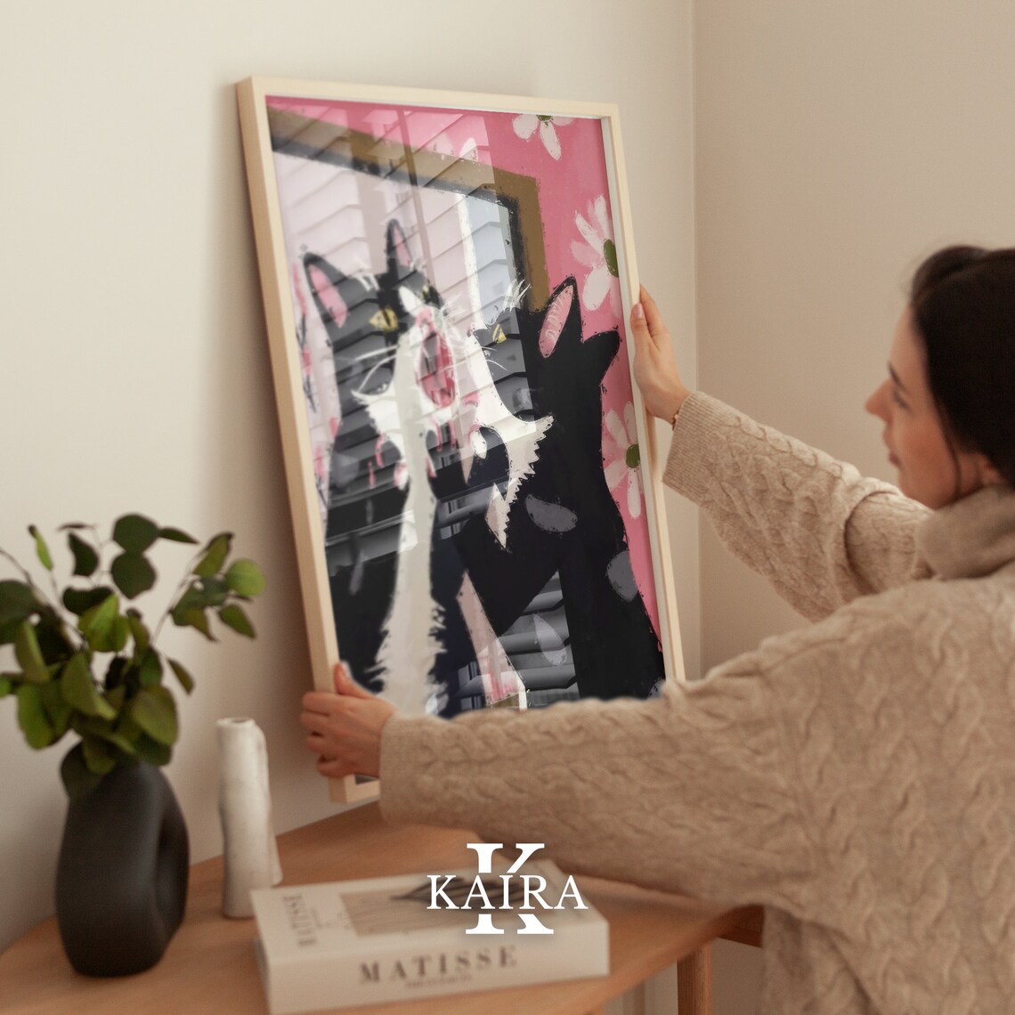 Surprised Tuxedo Cat Staring At Mirror With Mouth Open Funny Art Poster - Image 4