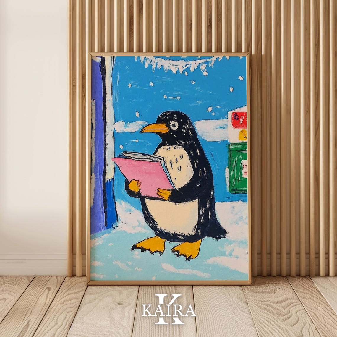 Cute Penguin Reading a Pink Book in Gently Falling Snow Poster - Image 5
