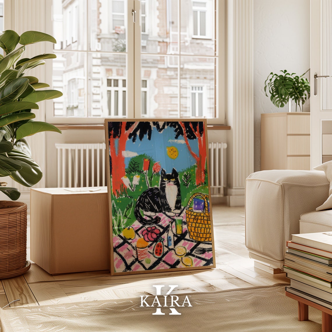 Black and White Cat Enjoying a Sunny Picnic in the Park Poster - Image 4