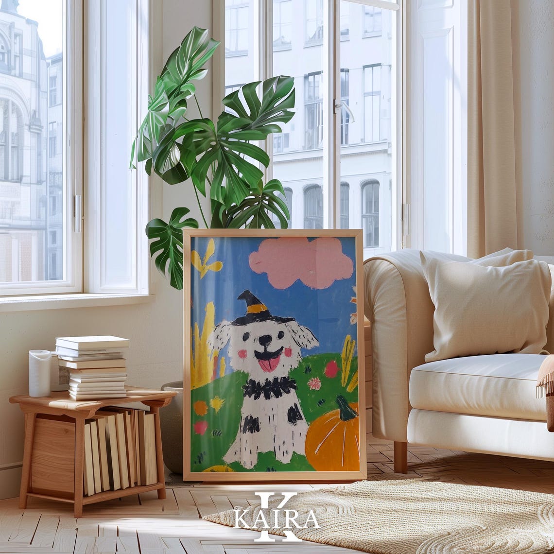 Smiling Puppy in a Witch Hat in a Bright Pumpkin Patch Poster - Image 4