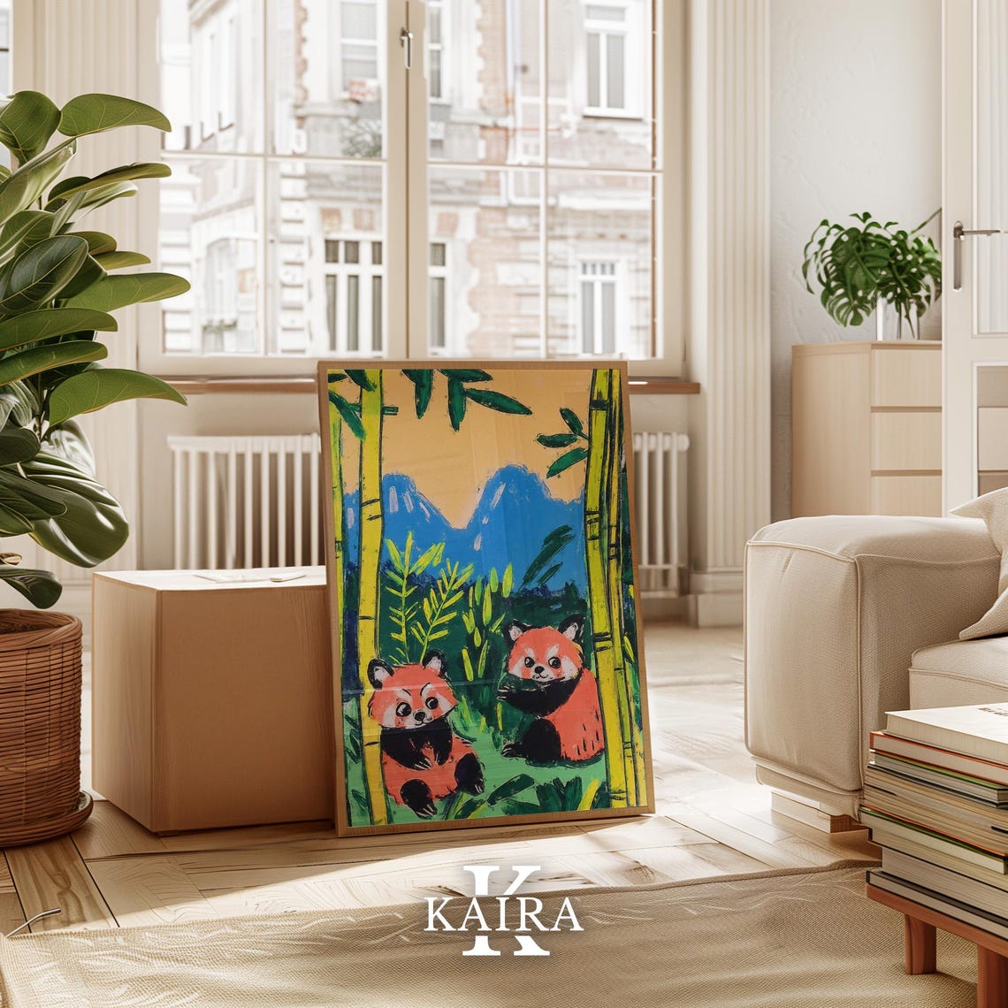 Two Cute Red Pandas Playing Together in a Green Bamboo Forest Poster - Image 3