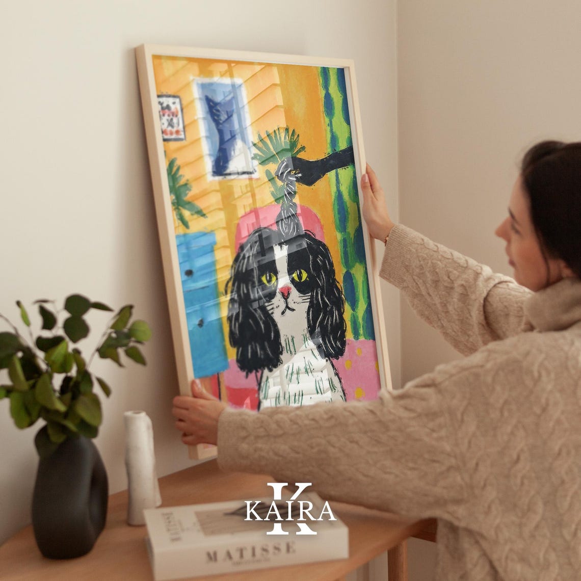 Black and White Dog With Yellow Eyes in a Colorful Room Poster - Image 2
