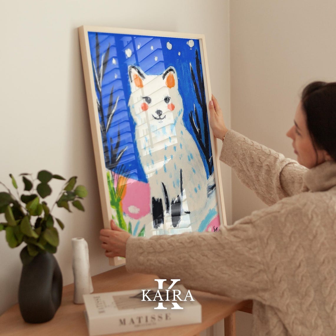 Cute White Arctic Fox Under a Deep Starry Snowy Night Sky Poster - Image 2