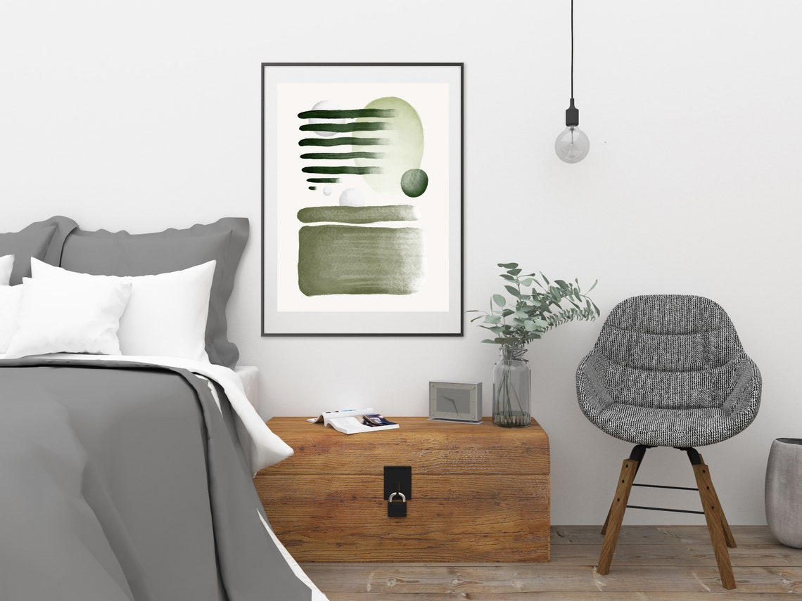 Deep Green Abstract Brushstroke Minimalist Modern Poster Art - Image 2