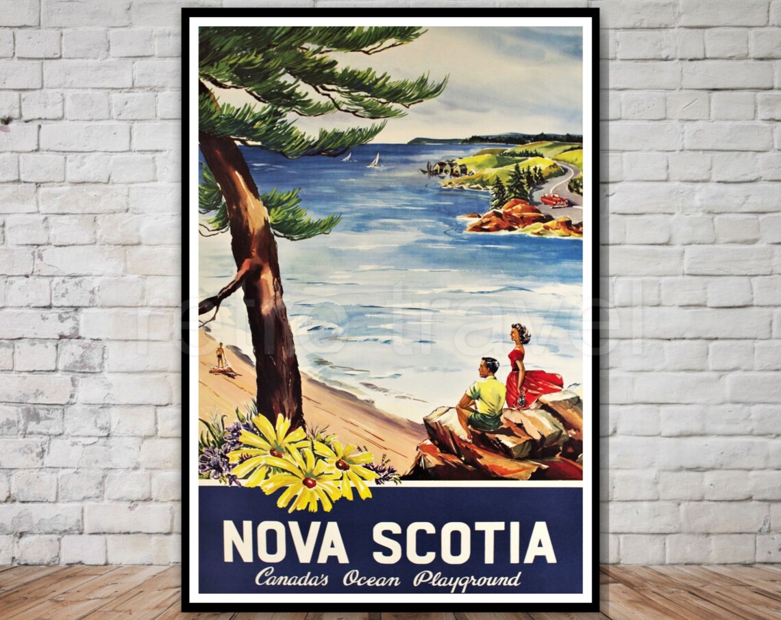 Vintage Nova Scotia Travel Poster, Retro Travel Art