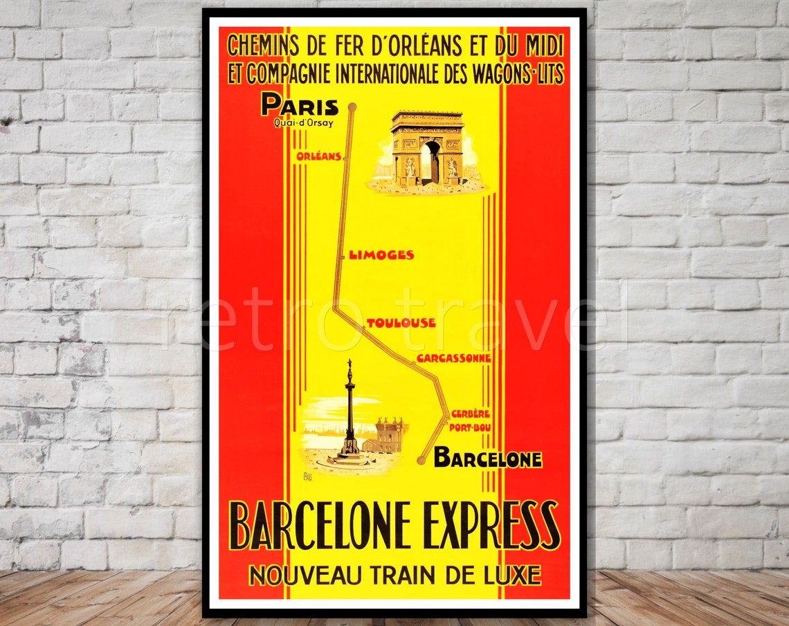 Barcelone Express Luxury Train Paris To Barcelona Route Poster