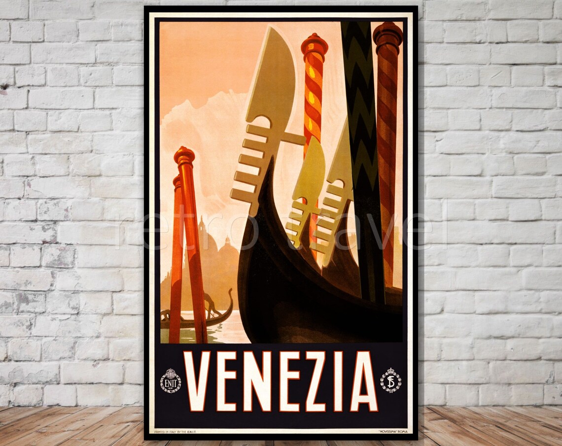 Venezia Gondola Prow Venice Italy Vintage Canal Travel Poster