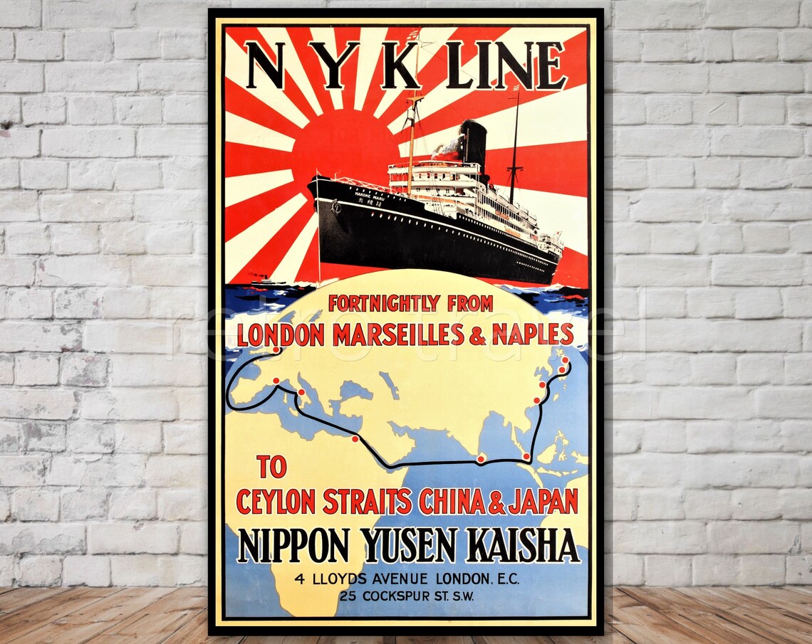 Japan Travel Poster, Retro Rising Sun Travel Print