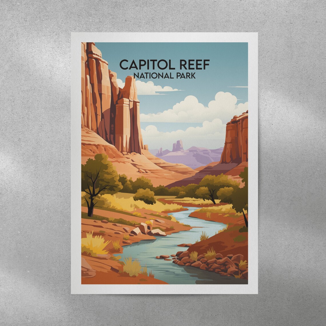 Capitol Reef National Park Winding River Canyon Vintage Travel Poster - Image 2