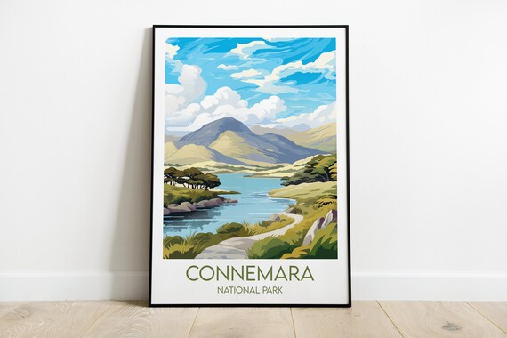 Connemara National Park Ireland Mountain Lake Trail Travel Poster
