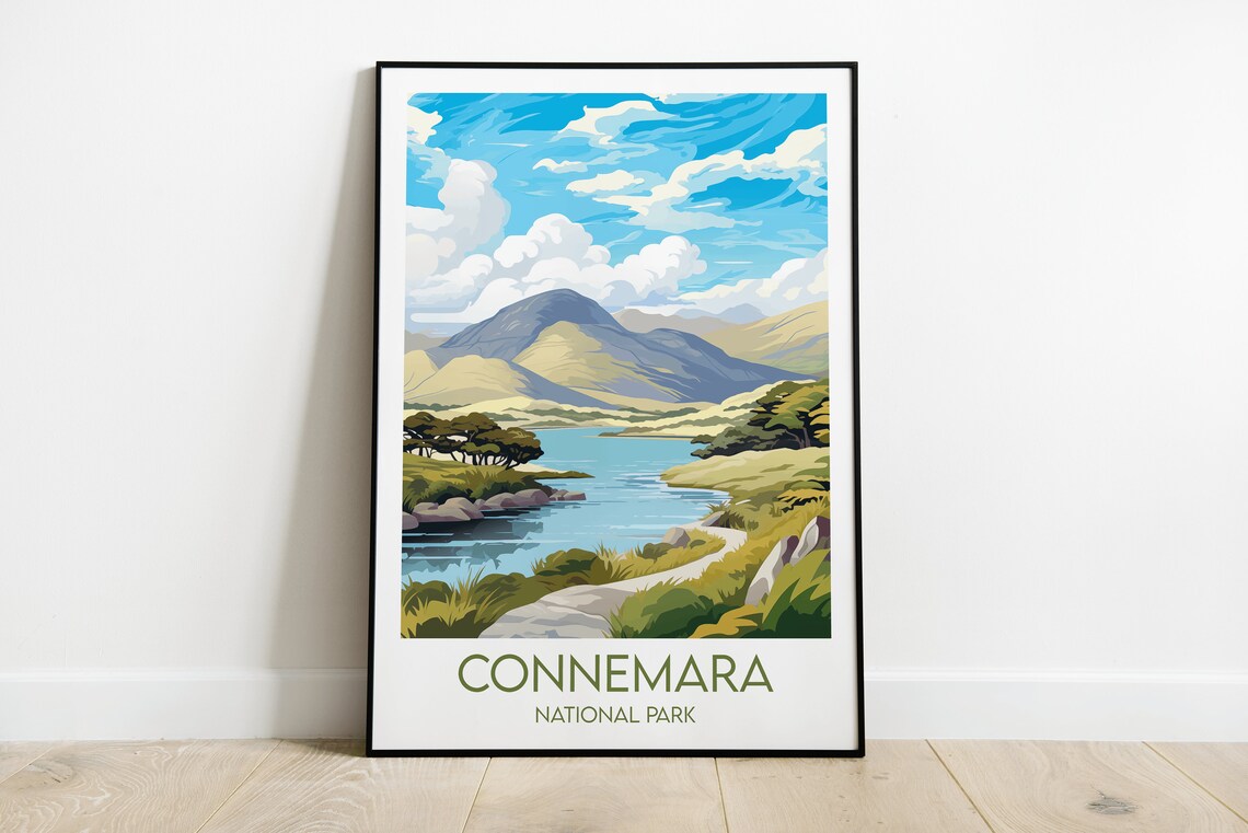 Connemara National Park Ireland Mountain Lake Trail Travel Poster