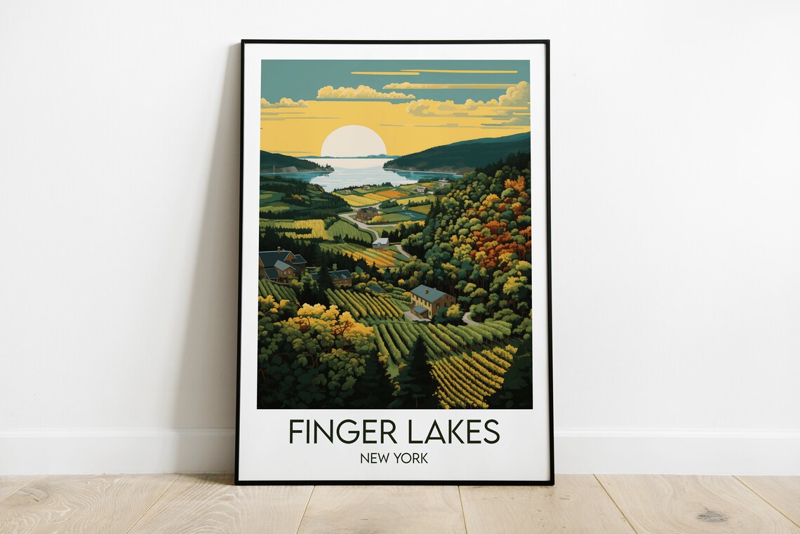 Finger Lakes New York Vineyard Hills Lake Sunset Scenic Poster