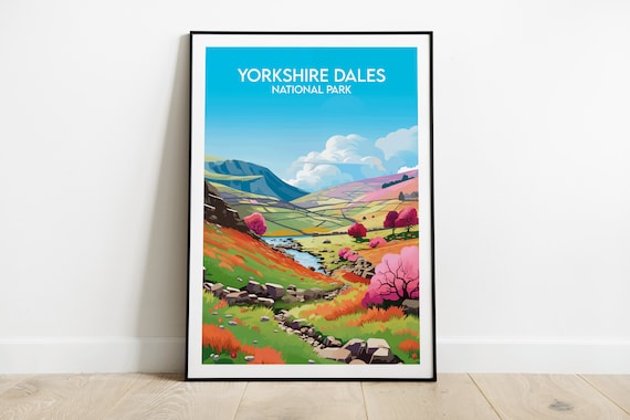 Yorkshire Dales National Park River Stream Valley Blossom Travel Poster