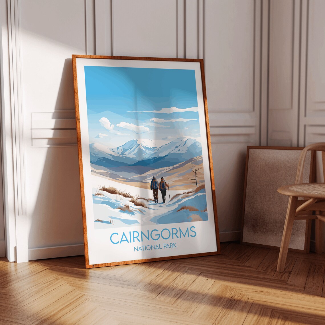Cairngorms National Park Snowy Valley Hikers Highlands Travel Poster - Image 2