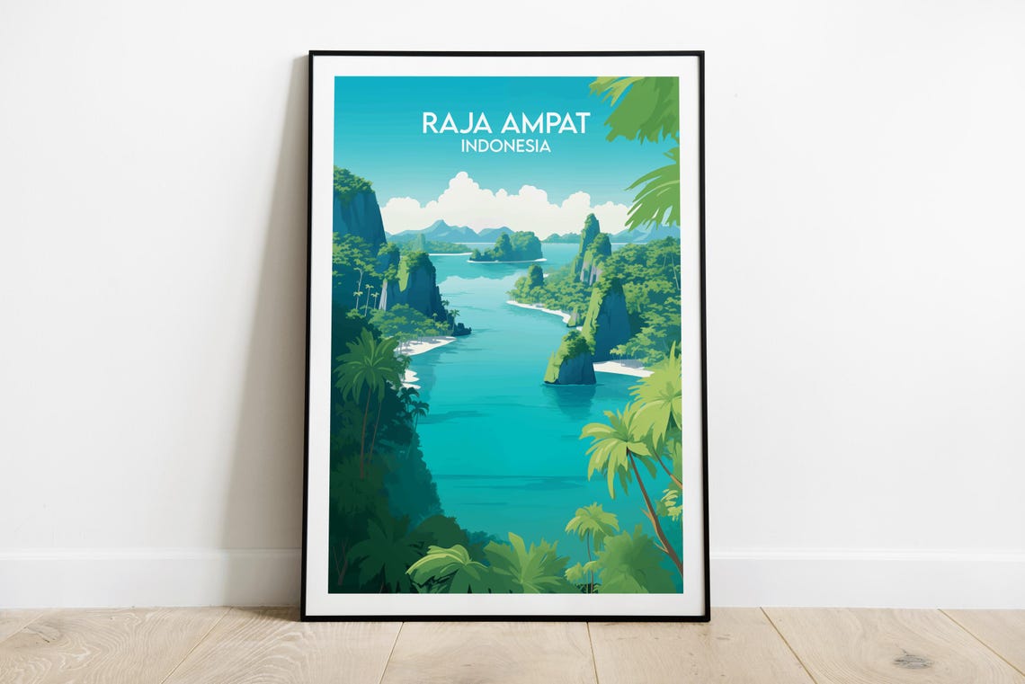 Raja Ampat Indonesia Turquoise Lagoon Limestone Islands Travel Poster