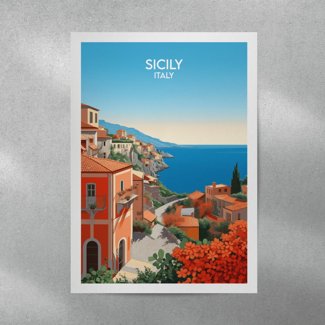Sicily Italy Colorful Coastal Town Overlooking the Sea Poster - Image 4