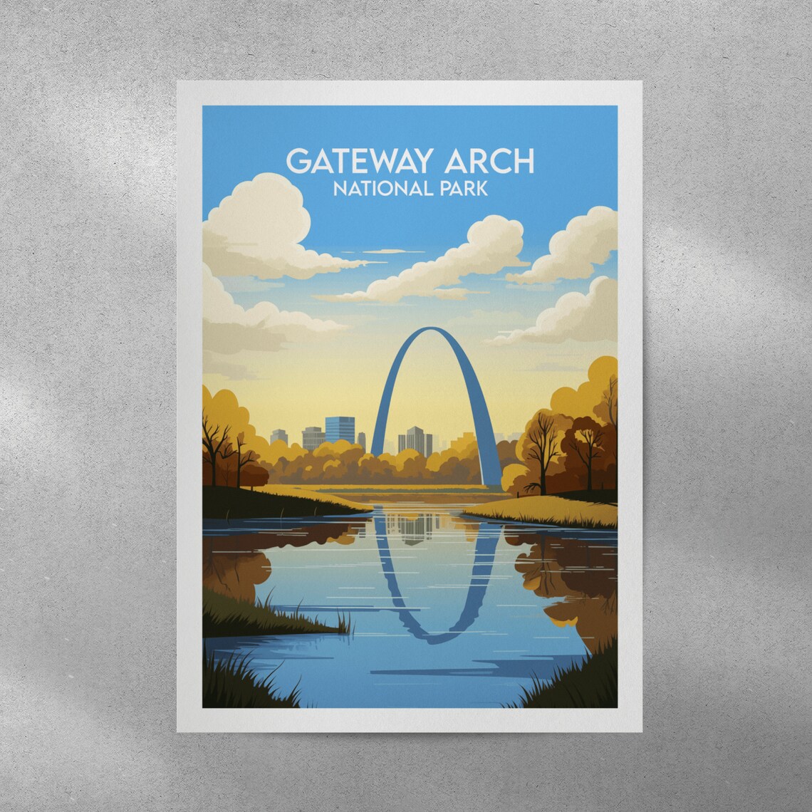 Gateway Arch National Park St Louis Skyline Lake Reflection Poster - Image 3