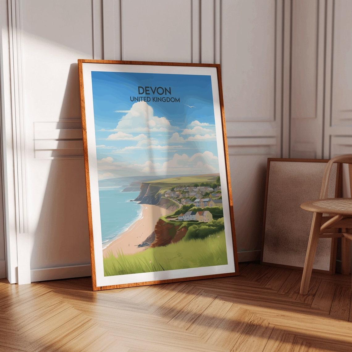 Devon United Kingdom Sandy Beach Red Cliffs Seaside Travel Poster - Image 2