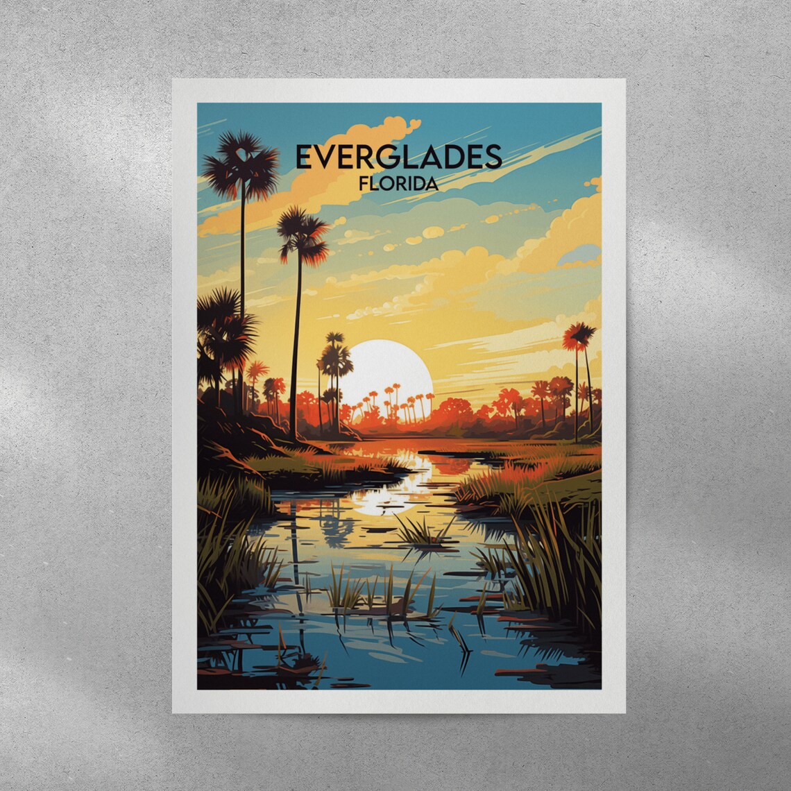 Everglades Florida Golden Sunset Marsh Palms Waterway Travel Poster - Image 3