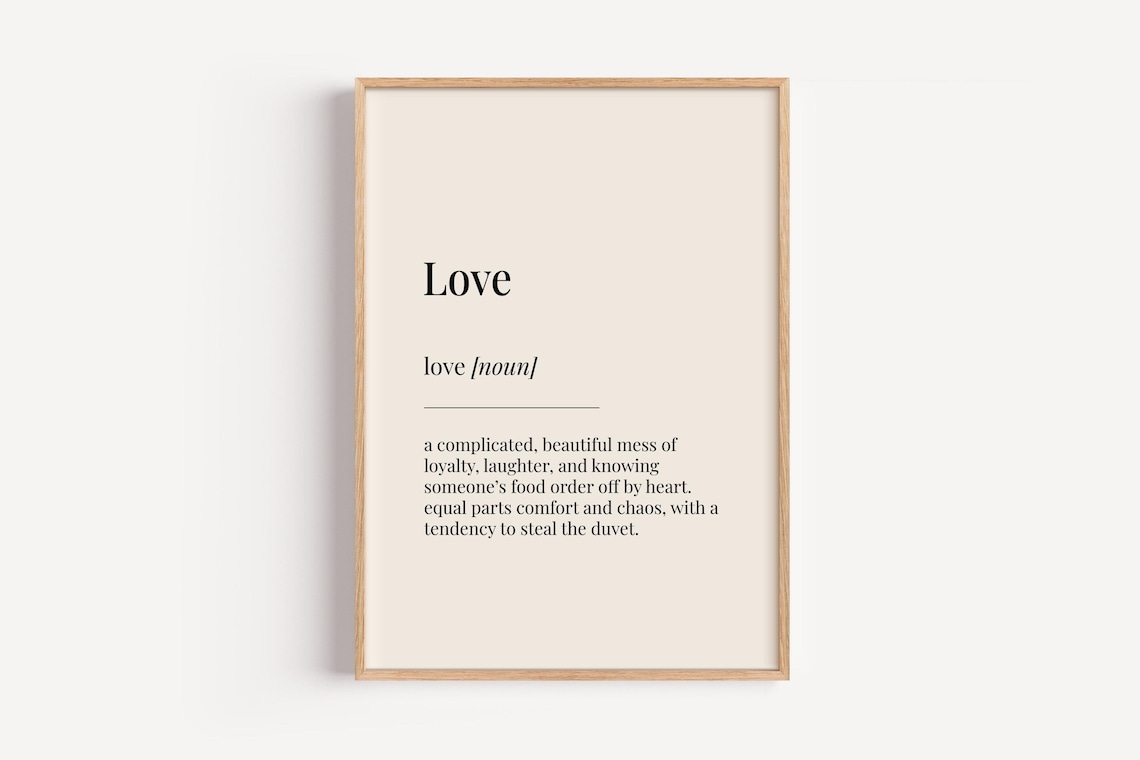 Love Definition Dictionary Style Noun Poster Romantic Bedroom Wall Decor