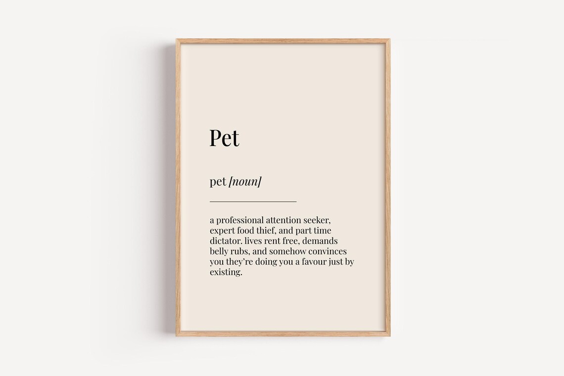 Pet Definition Print, Funny Dog and Cat Poster