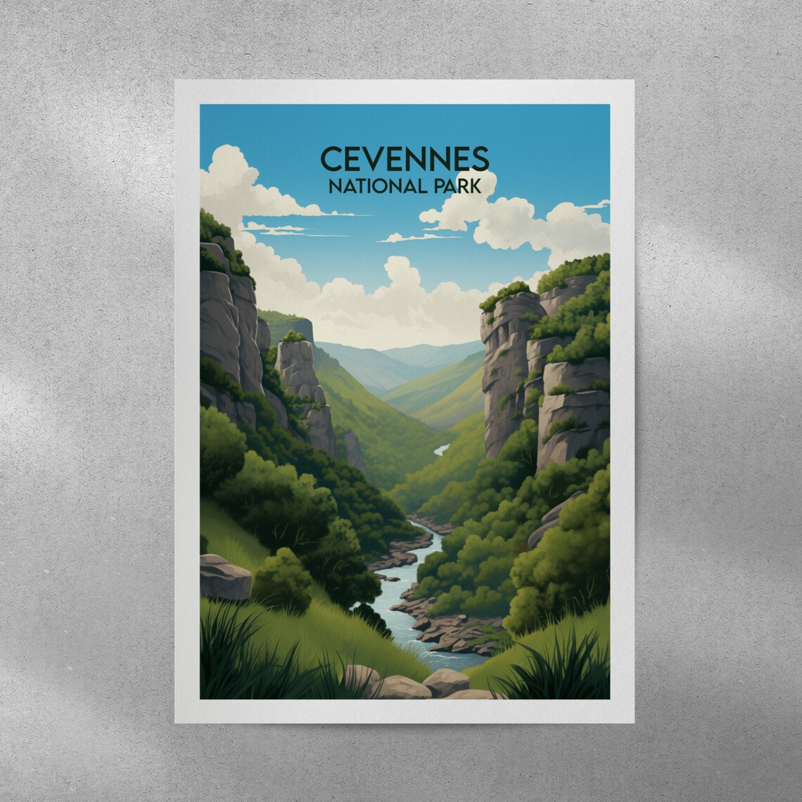 Cevennes National Park France River Gorge Limestone Art Poster - Image 3