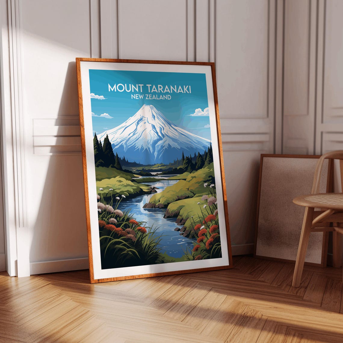 Mount Taranaki New Zealand Alpine River Wildflower Travel Poster - Image 3