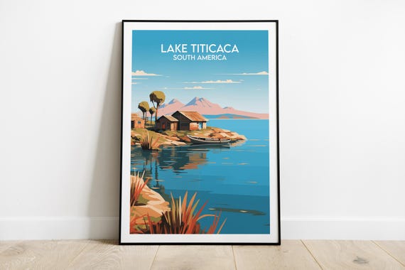 Lake Titicaca Travel Print Peru Bolivia Poster Custom Personalised Wedding Birthday Gift