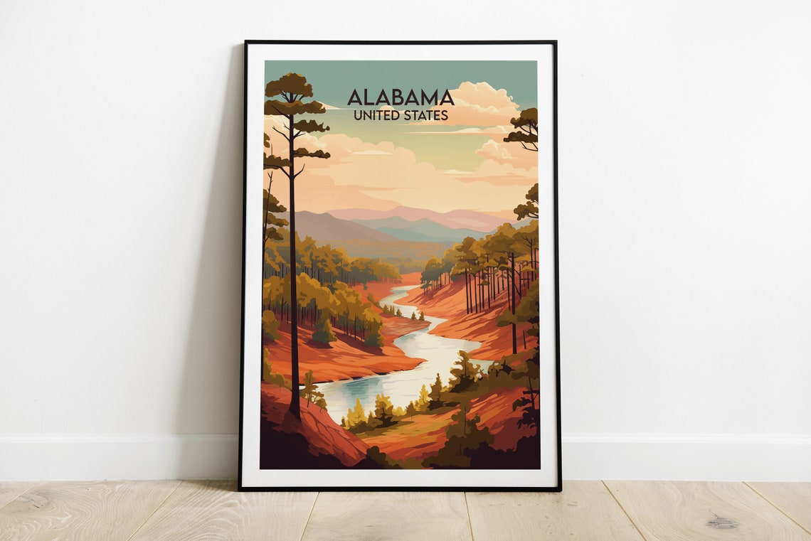 Alabama United States Pine Forest River Valley Travel Poster