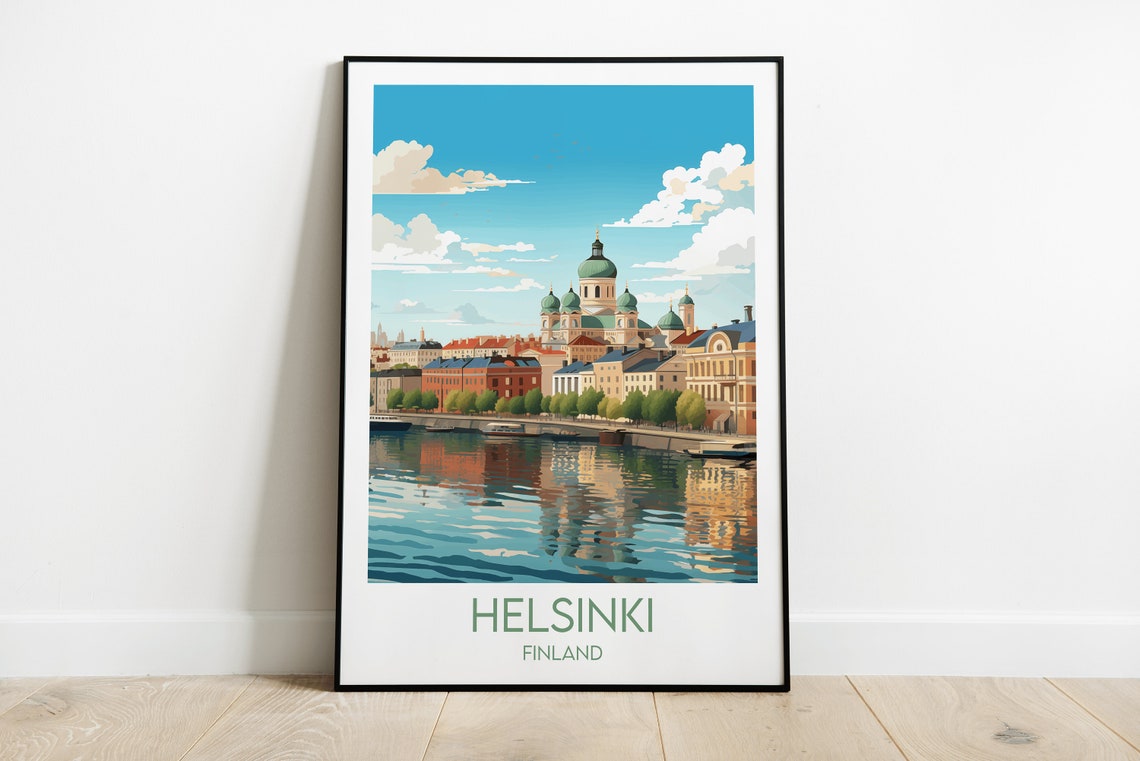 Helsinki Finland Colorful Waterfront Reflections Nordic Art Poster