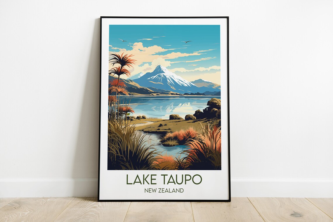Lake Taupo New Zealand Travel Poster, Custom Print