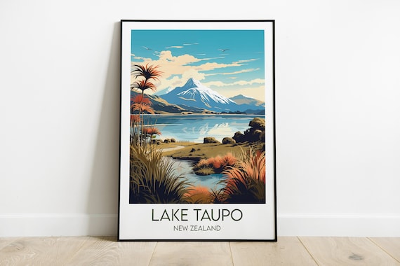 Lake Taupo New Zealand Travel Poster, Custom Print