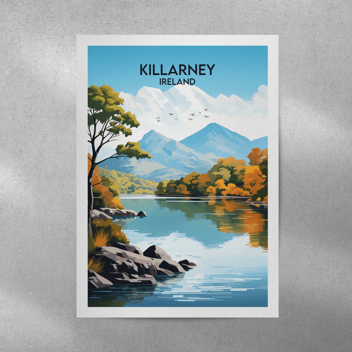 Killarney Ireland Lakeside Mountains Autumn Birds Travel Poster - Image 3
